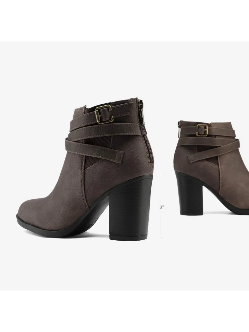 Women's Brown Chunky Stacked High Heel Faux Suede Closed Toe Ankle Booties